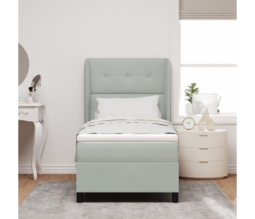 Cama con somier y colchón  Gris Claro 90x200 cm Terciopelo