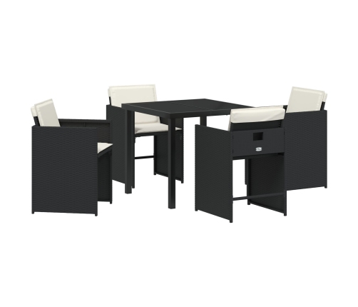 Juego de Comedor de Jardín de 5 Piezas con Cojines de Poliratán Negro