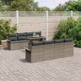 Conjunto de Sofá de Jardín de 9 Piezas con Cojines Gris Ratan Poli
