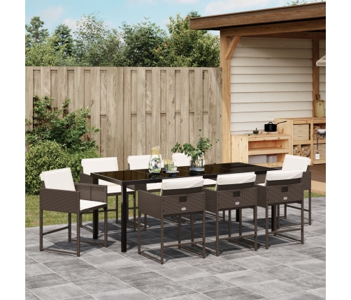 Juego de Comedor de Jardín de 9 Piezas con Cojines Rattan Poliéster Marrón
