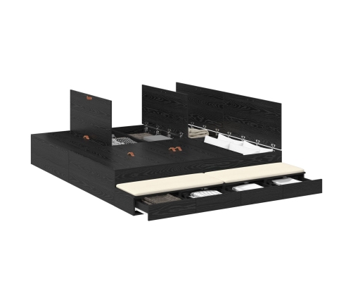 Marco de Cama de Almacenamiento  Negro Madera de calidad