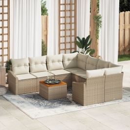 Juego de Sofá de Jardín de 9 Piezas con Cojines Beige Ratán Sintético Acacia