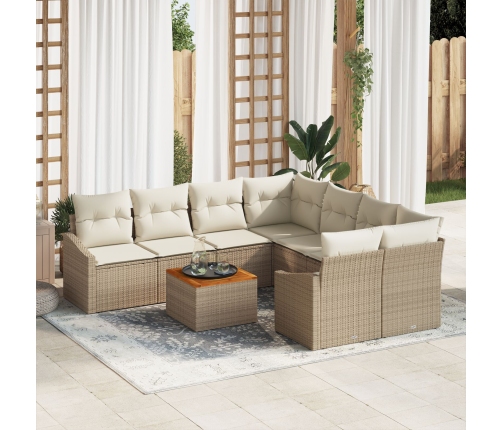 Juego de Sofá de Jardín de 9 Piezas con Cojines Beige Ratán Sintético Acacia