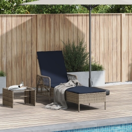 Tumbona de Sol Gris PE Rattan 157 x 55 x 92 cm Plegable