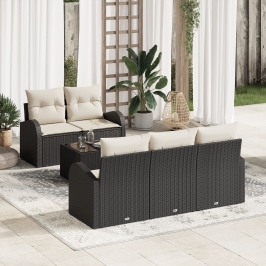Conjunto de sofá de jardín de 6 piezas con cojines negro ratán sintético