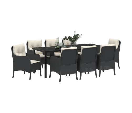 Conjunto de Comedor de Jardín  de 9 Piezas con Cojines Negro rattan Poliéster