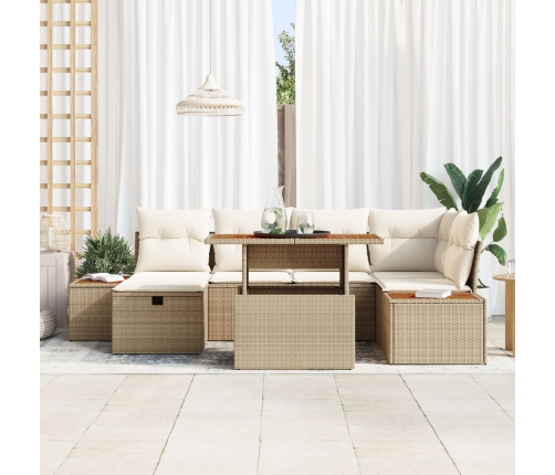 Conjunto de Sofá de Jardín de 7 Piezas con Cojines Beige Poliratán