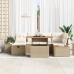 Conjunto de Sofá de Jardín de 7 Piezas con Cojines Beige Poliratán