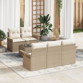 Juego de Sofás de Jardín de 6 Piezas con Cojines Beige de Poliratán