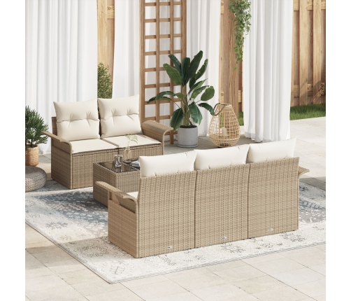 Juego de Sofás de Jardín de 6 Piezas con Cojines Beige de Poliratán