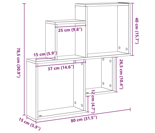 Armario de pared  Negro Roble 80x15x78,5 cm Madera de ingeniería