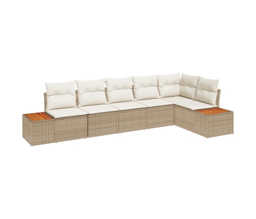 Conjunto de Sofá de Jardín  de 6 Piezas con Cojines Beige Poliratán Acacia
