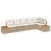 Conjunto de Sofá de Jardín  de 6 Piezas con Cojines Beige Poliratán Acacia