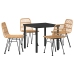 Conjunto de comedor de jardín de 5 piezas  marrón ratán polipropileno
