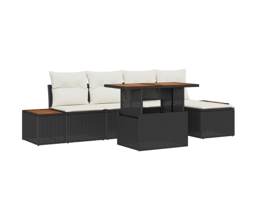 Conjunto de Sofá de Jardín  6 Piezas Negro y Crema Poliratán y Acero