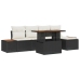 Conjunto de Sofá de Jardín  6 Piezas Negro y Crema Poliratán y Acero