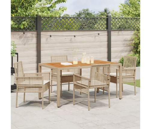 Juego de Comedor de Jardín  de 5 Piezas con Cojines Beige de Ratán Poliéster