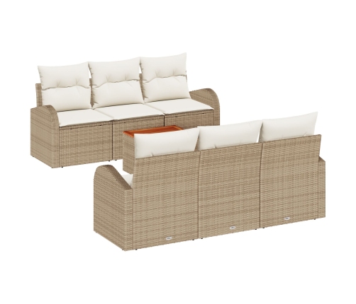 Conjunto de Sofá de Jardín de 7 Piezas con Cojines Beige Poliratán Acacia