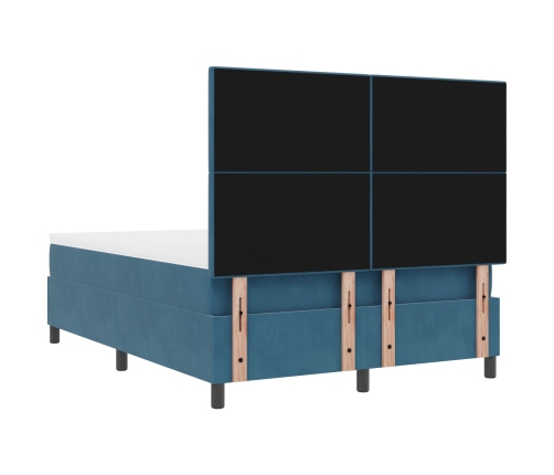 Cama con Box Spring y Colchón  & LED Azul Oscuro 160x200 cm de Terciopelo