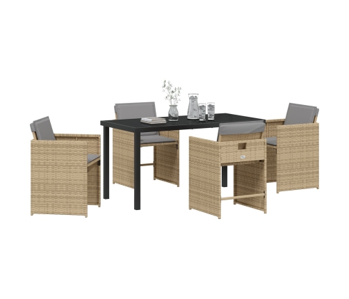 Conjunto de Comedor de Jardín  de 5 Piezas con Cojines Beige Poliratán
