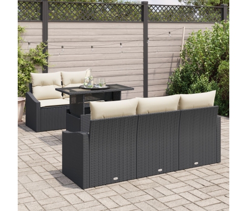 Conjunto de Sofá de Jardín  Set de 6 Negro y Crema Ratán y Poliéster