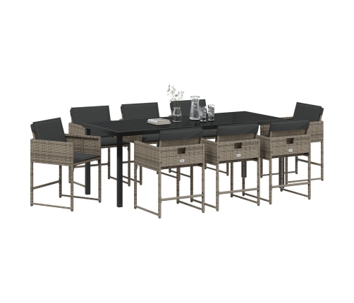 Conjunto de Comedor de Jardín de 9 Piezas con Cojines Gris Rattan PE