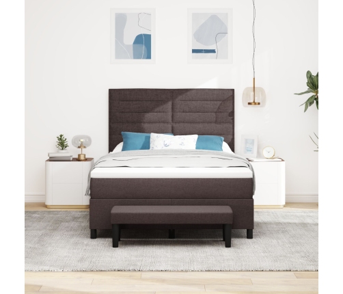 Cama con Base de Resortes con Colchón y Banco Marrón Oscuro 160x200 cm Tela