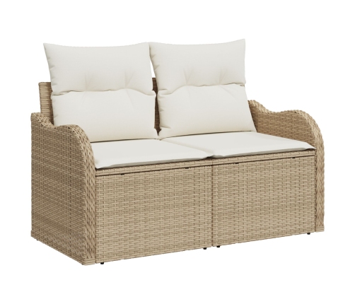 Conjunto de Comedor de Jardín de 9 Piezas con Cojines Beige Ratán Poliéster Acacia