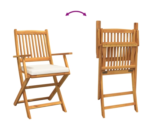 Sillas de jardín plegables  con cojín blanco 2pcs de madera de acacia maciza