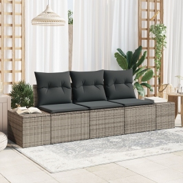 Conjunto de sofá de jardín de 3 piezas con cojines gris ratán sintético