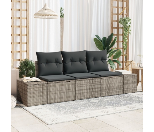 Conjunto de sofá de jardín de 3 piezas con cojines gris ratán sintético