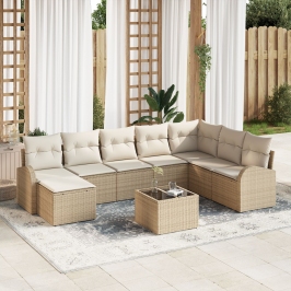 Conjunto de Sofás de Jardín  Conjunto de 9 Beige Ratán