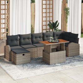 Conjunto de Sofás Jardín de 8 Piezas con Cojines Gris Ratán Polimérico