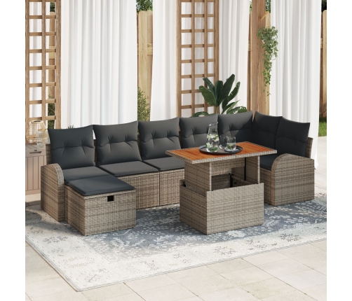 Conjunto de Sofás Jardín de 8 Piezas con Cojines Gris Ratán Polimérico