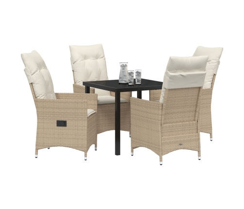 Set de comedor de jardín de 5 piezas  con cojines Beige Rattán poliéster