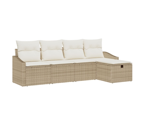 Conjunto de Sofá de Jardín de 5 Piezas con Cojines Beige Ratán Polimérico