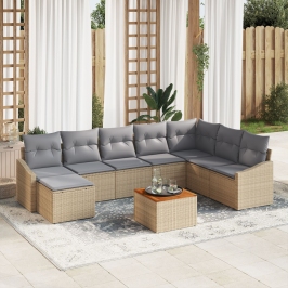 Juego de Sofá de Jardín de 9 Piezas con Cojines Beige Ratán Sintético Acacia