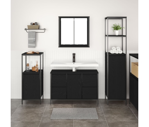 Juego de Muebles de Baño de 3 Piezas - Madera Ingenierizada en Negro Roble