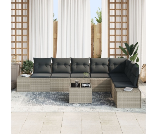 Conjunto de Sofá de Jardín  de 9 Piezas con Cojines de Rattan Polimérico Gris Claro