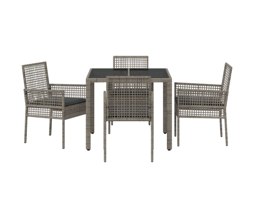 Conjunto de Comedor de Jardín de 5 Piezas con Cojines Gris de Poliratán