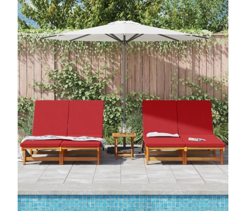 Sillón de sol doble  con ruedas y cojín de madera de acacia
