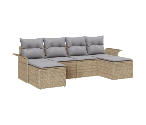Set de sofá de jardín de 6 piezas con cojines color beige de ratán versátil