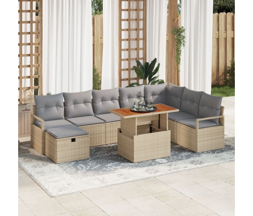 Juego de Sofás de Jardín de 9 Piezas con Cojines Poliratán Beige,  Sofá de Jardín para 2 Personas con Cojines Poliratán Beige