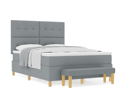 Cama con Base y Colchón y Banco Gris Claro 140x200 cm Tela