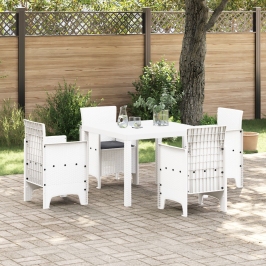 Juego de Comedor de Jardín de 5 Piezas con Cojines Blanco Poliratán