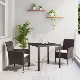 Conjunto de Comedor de Jardín de 3 Piezas Marrón Poliratán