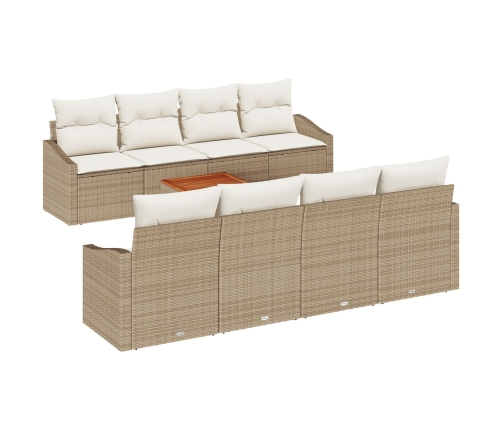 Conjunto de Sofás de Jardín  de 9 piezas con Cojines Beige Poliratán Acacia