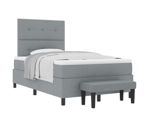 Cama con Base de Resortes  con Colchón y Banco Gris Claro 120x200 cm Tela