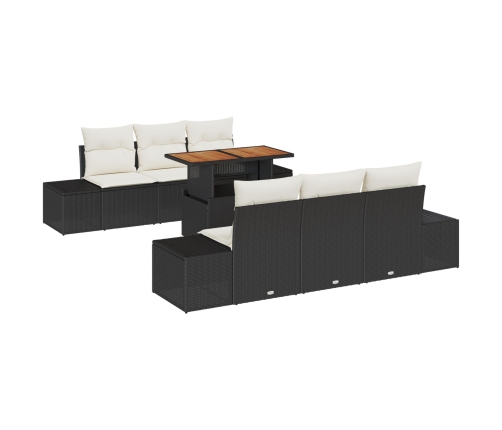 Conjunto Sofá Jardín  7 Piezas Beige y Negro Ratán y Poliéster