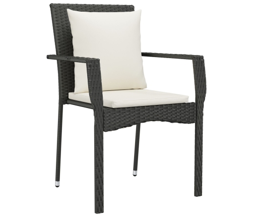 Set de Comedor de Jardín  de 3 Piezas con Cojines Negro Poliratán